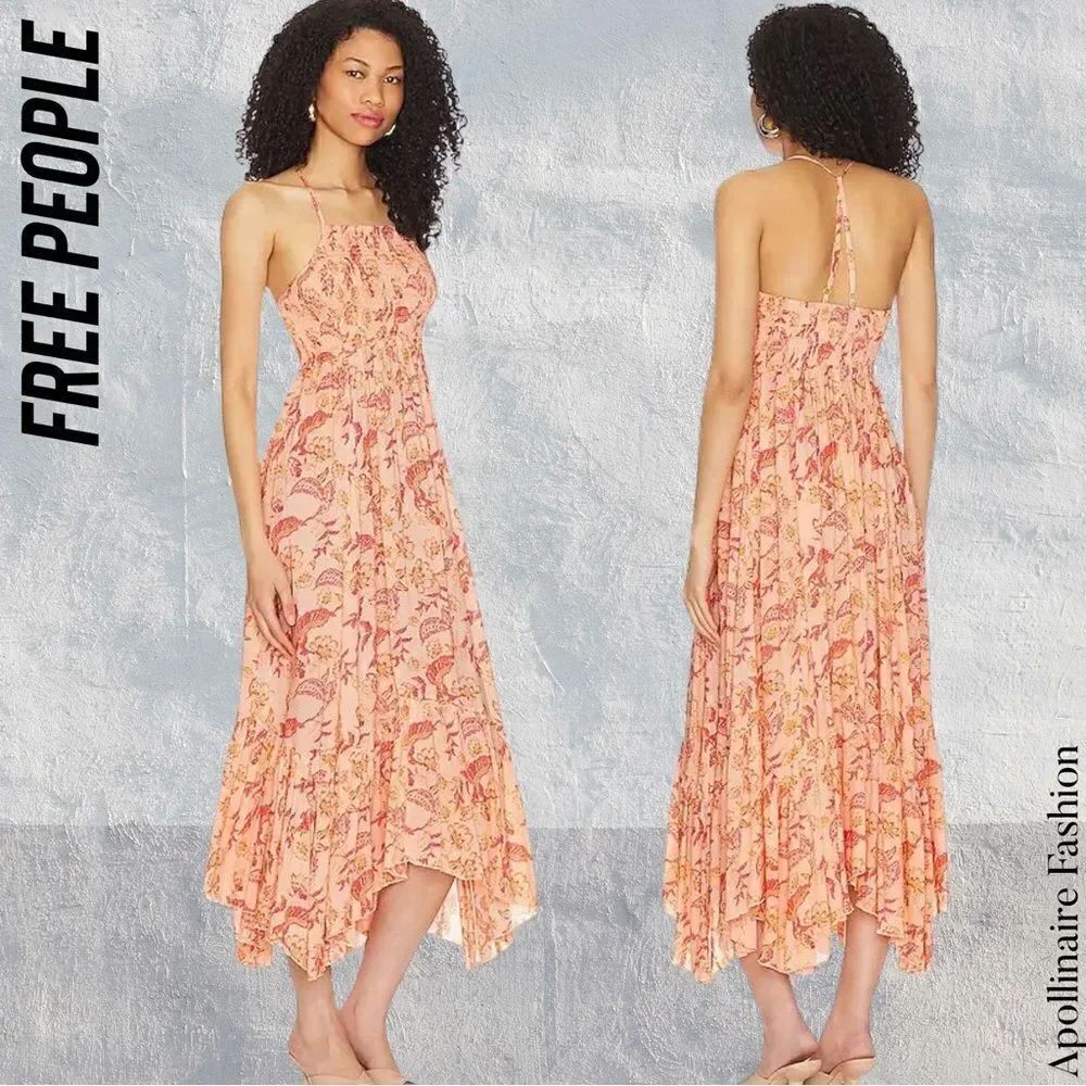 FREE PEOPLE HEAT WAVE MAXI DRESS IN CORAL DUSK COMBO NEW IN XS